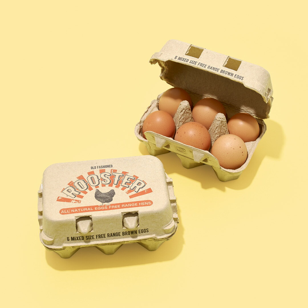ROOSTERの放し飼いの鶏の卵、6個入りの写真