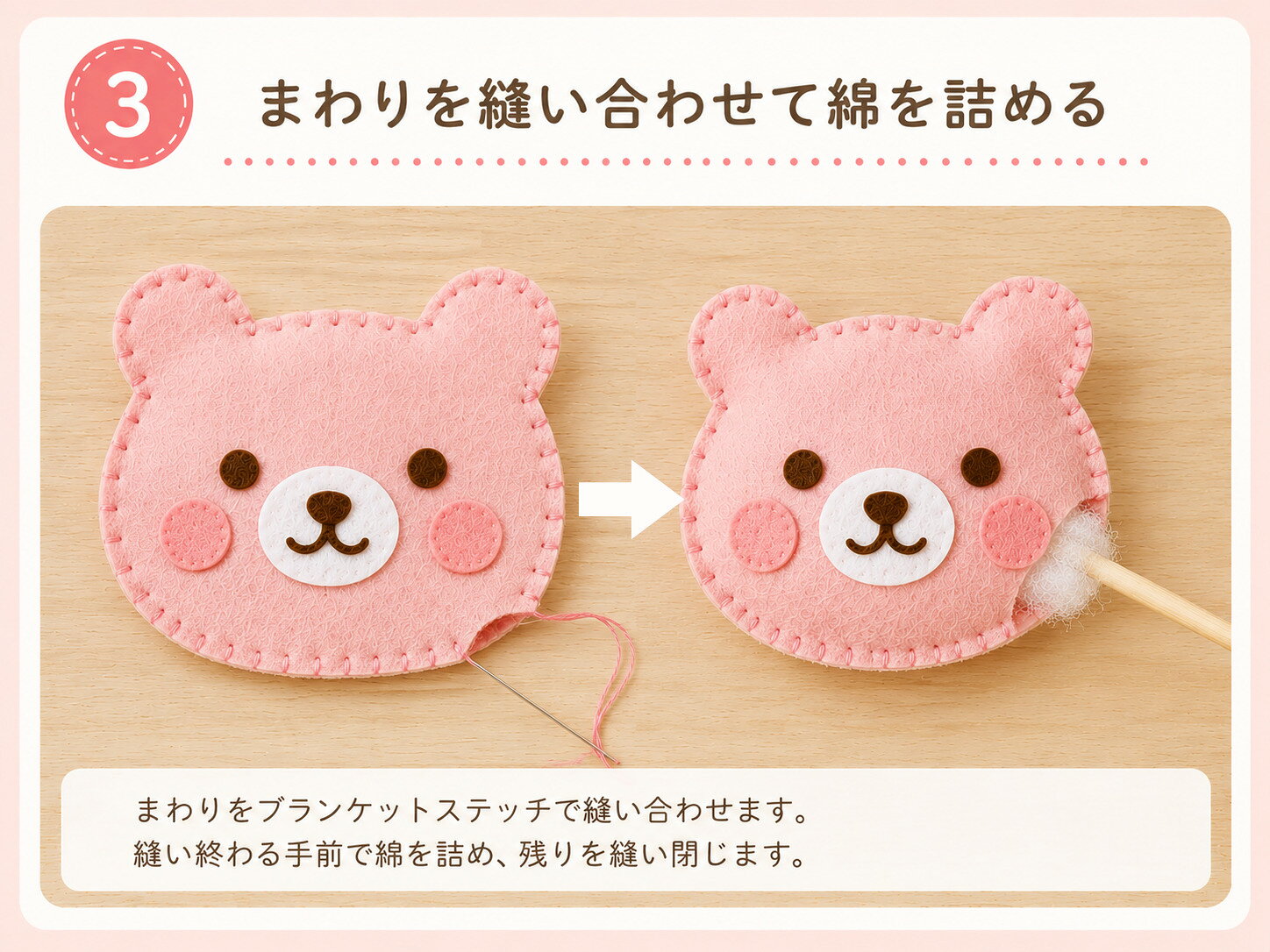 縫い合わせて綿を詰める