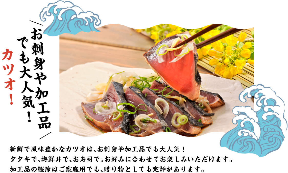 抜群の鮮度！豊かな風味 カツオ＆お刺身！新鮮で風味豊かなカツオ＆お刺身をお届けします！そのままお刺身で、海鮮丼で、お寿司で。お好みに合わせてお楽しみください。
