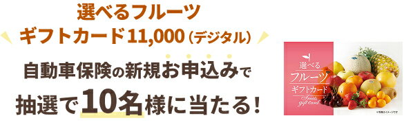 選べるフルーツギフトカード11,000(デジタル)自動車保険の新規お申込みで抽選で10名様に当たる