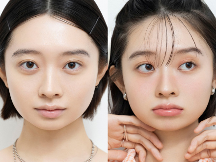 目頭にポイントを置きチークをつなげることで、パーツが中央に寄り、印象も引き締まって見えます。キュートな顔立ちがより引き立つ明るくヘルシーな夏色でまとめて。