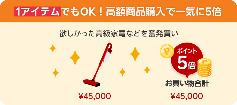 1アイテムでもOK！高額商品購入で一気に5倍