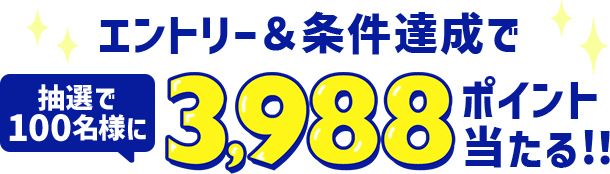 エントリー&条件達成で抽選250名様に3,988ポイント当たる!