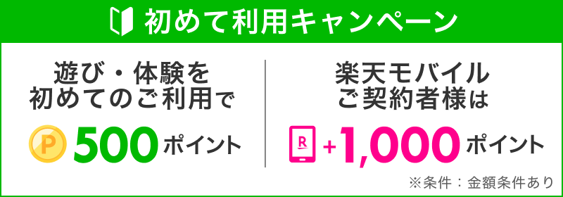 初めて遊び・体験をご利用で500ポイント