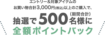 エントリー＆対象ショップでのトップス・アウター合計3,000円(税込)以上のご購入で、抽選で期間合計500名様に全額ポイントバック