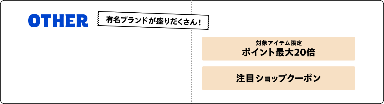 OTHER 有名ブランドが盛りだくさん！第2弾～対象アイテム限定ポイント最大20倍、注目ショップクーポン