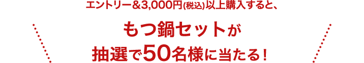 エントリー＆3,000円(税込)以上購入すると、もつ鍋セットが抽選で50名様に当たる！