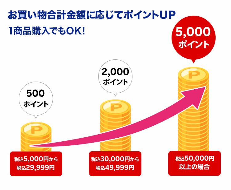 お買い上げ金額に応じてポイントアップ！最大5,000ポイントキャンペーン