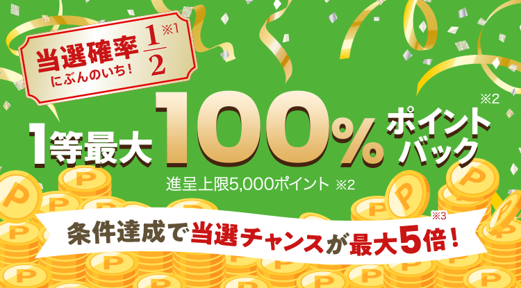 楽天市場｜対象ショップ限定！当選確率2分の1！条件達成で当選