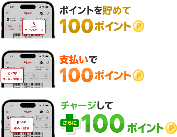 ポイントを貯めて100ポイント 支払いで100ポイント チャージしてさらに100ポイント