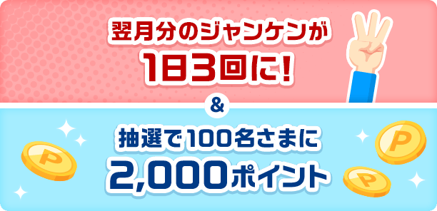 翌月分のジャンケンが1日3回に！ ＆ 抽選で100名さまに2,000ポイント