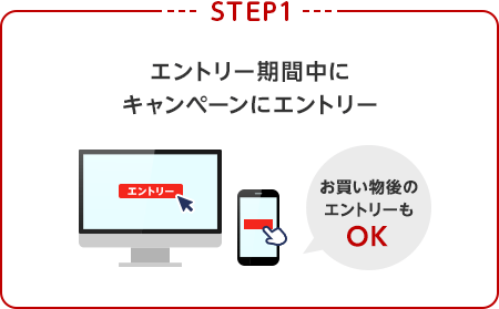 【STEP1】エントリー期間中にキャンペーンにエントリー(お買い物後のエントリーもOK！)