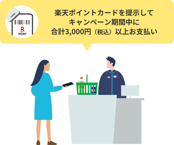 楽天ポイントカードを提示してキャンペーン期間中に合計3,000円(税込)以上お支払い