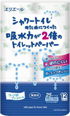エリエール シャワートイレのためにつくった吸水力2倍のトイレットペーパー リーフ柄(12ロール)