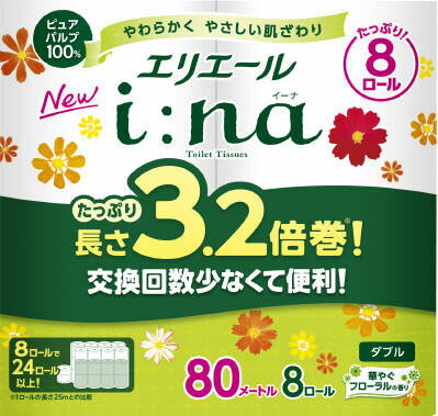 エリエール i：na(イーナ) トイレット ダブル 3.2倍巻(8ロール入)