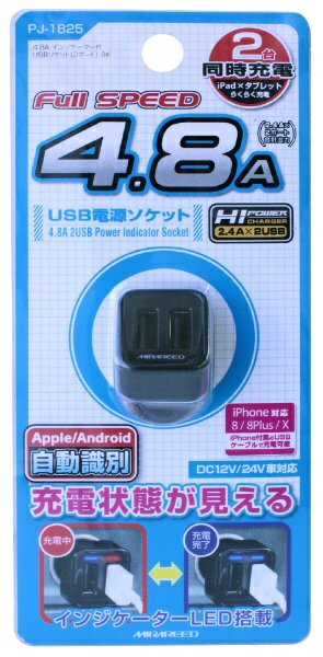 ミラリード｜MIRAREED 4.8A インジケーター付USBソケット 2ポート ブラック PJ-1825