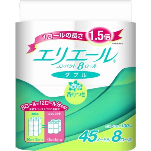 【ケース販売】エリエール トイレットティッシュー コンパクト 香りつき 1.5倍巻 ダブル 8ロール【8個セット】トイレットペーパー 大王製紙