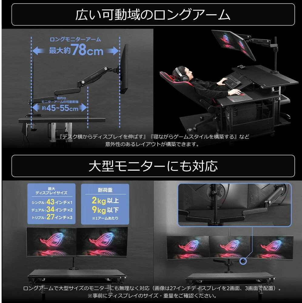 楽天市場】ビーズ Bauhutte ロングモニターアームGS BMA-1GS-BK | 価格