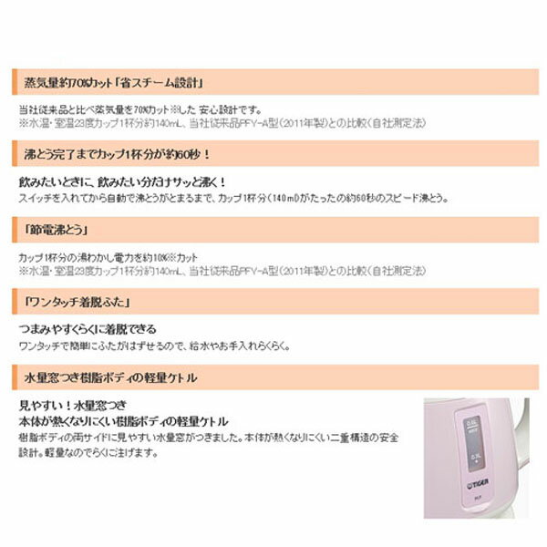 タイガー 電気ケトル わく子 コーラルオレンジ PCF-G080D(1台)