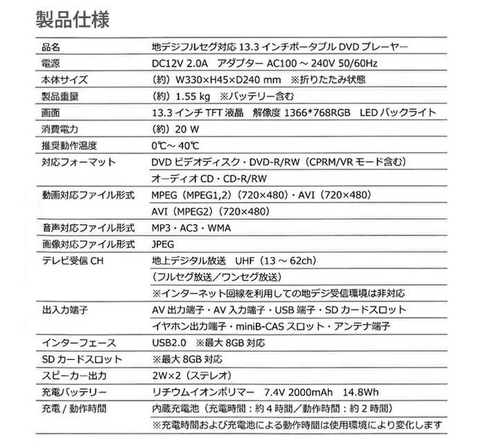 楽天市場】イトウ ヒロ コーポレーション フルセグ搭載 ポータブルDVD