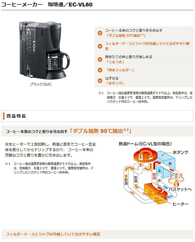 象印 コーヒーメーカー 珈琲通 EC-VL60-BA(1台)
