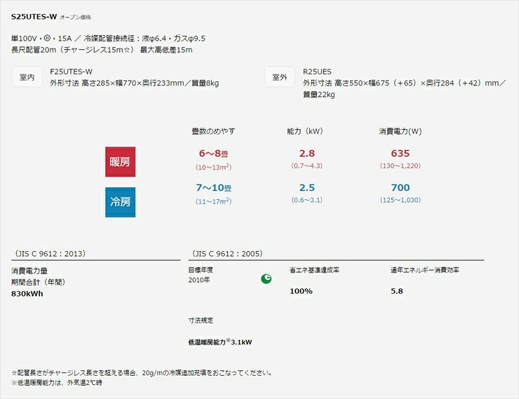 楽天市場】ダイキン工業 DAIKIN エアコン E F25UTES-W | 価格比較