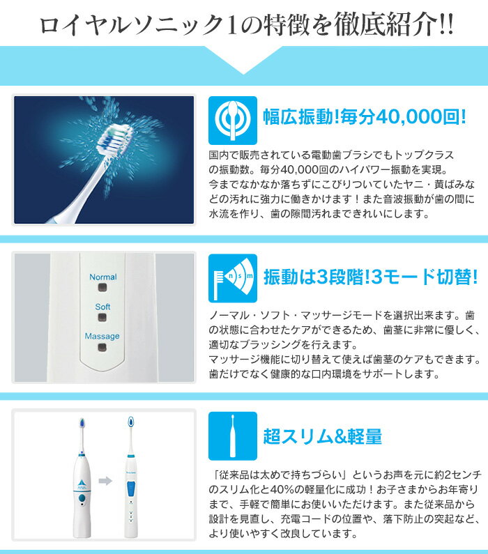 ワイドシステム ロイヤルソニック 充電式音波歯ブラシ