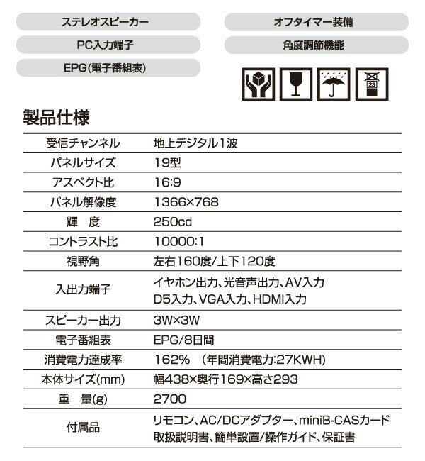 楽天市場】NICHIWA電子 液晶テレビ NYT-1900 19.0インチ | 価格比較