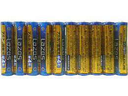 Lazos LAZOSアルカリ乾電池 単4 10本 LA-T4*10