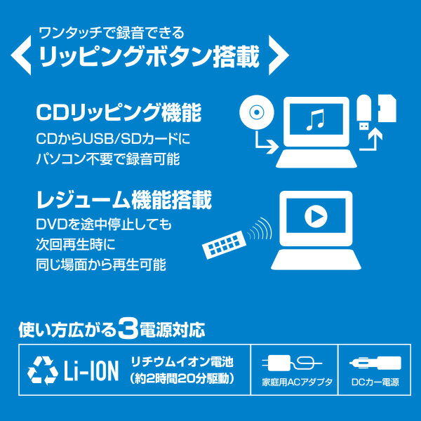 楽天市場】山善 Qriom ポータブルDVDプレーヤー TPD-L101F(B) | 価格