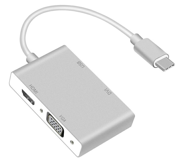 USB C-HDMI/DVI/VGA/USB3.0 4in1 変換アダプタ 20cm シルバー