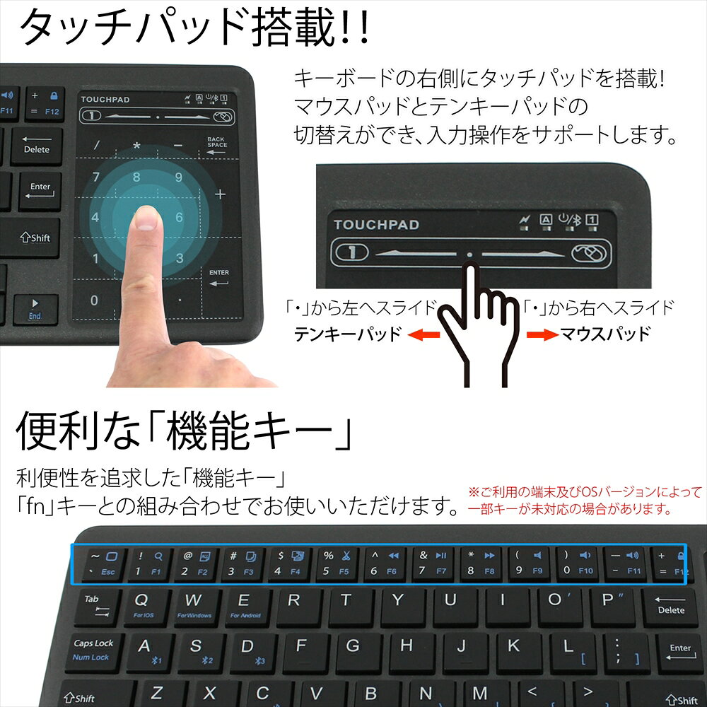 楽天市場】2in1 タッチパッド搭載 ワイヤレスキーボード KEYBOARD-FZ