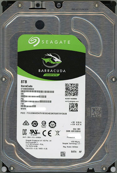 SEAGATE製HDD ST8000DM004 8TB SATA600 500～1000時間以内