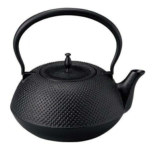 抜群の熱伝導性と保温力  99-11 南部鉄器 鉄瓶 平型アラレ i・h対応 黒