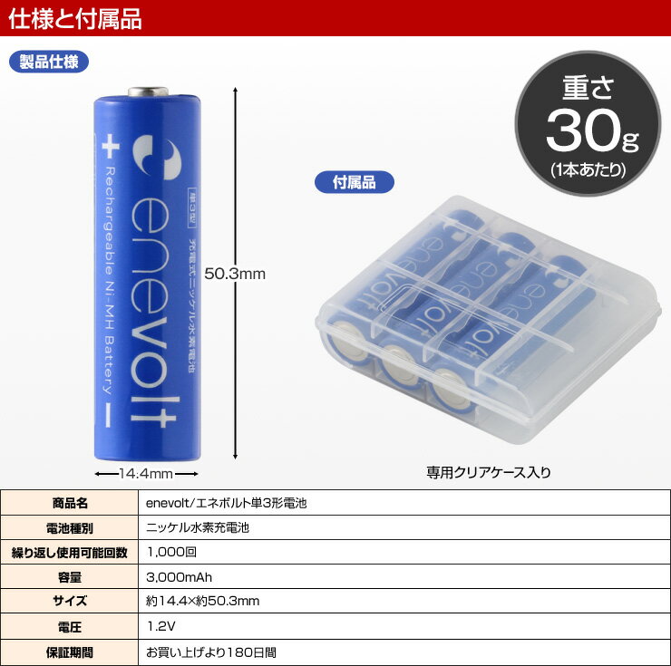 enevolt 充電池 3000mAh 単3 エネボルト 4本セット EV30004