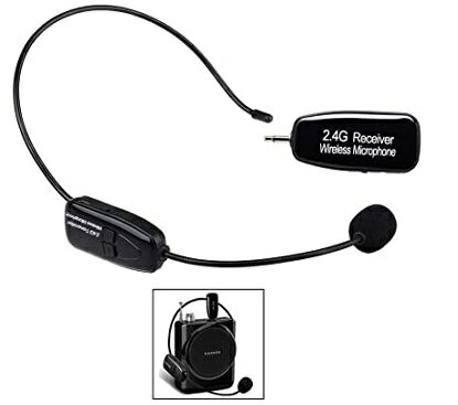 Tmei 2.4G ワイヤレス ヘッドセット マイク ロフォン ステージ ポータブル拡声器 無線 軽量 3.5 mmステレオミニプラグ ブラック ブラック