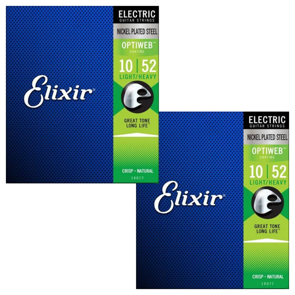 Electric Nickel Plated Steel with OPTIWEB Coating 2SET PACK #19077 Light-Heavy Strings/10-52 ELIXIR
