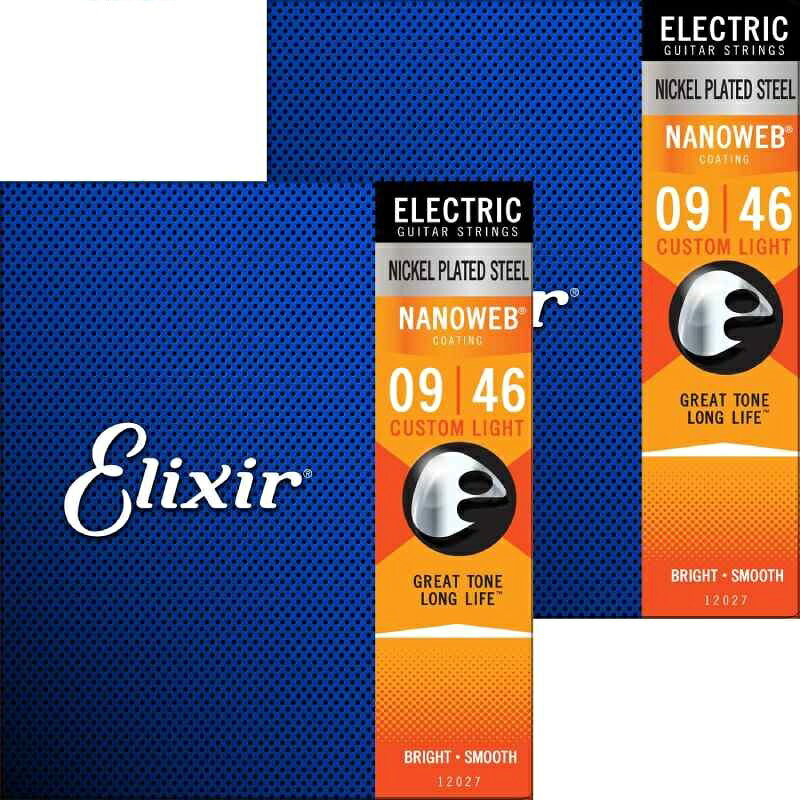 ELIXIR Electric Nickel Plated Steel with NANOWEB Coating 2SET PACK #12027 (Custom Light/09-46)
