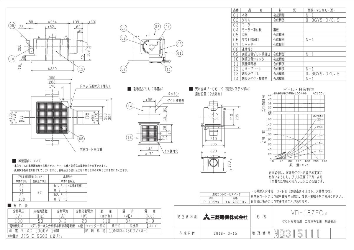 楽天市場】三菱電機 三菱電機 ダクト用換気扇 VD-10ZC10 | 価格比較