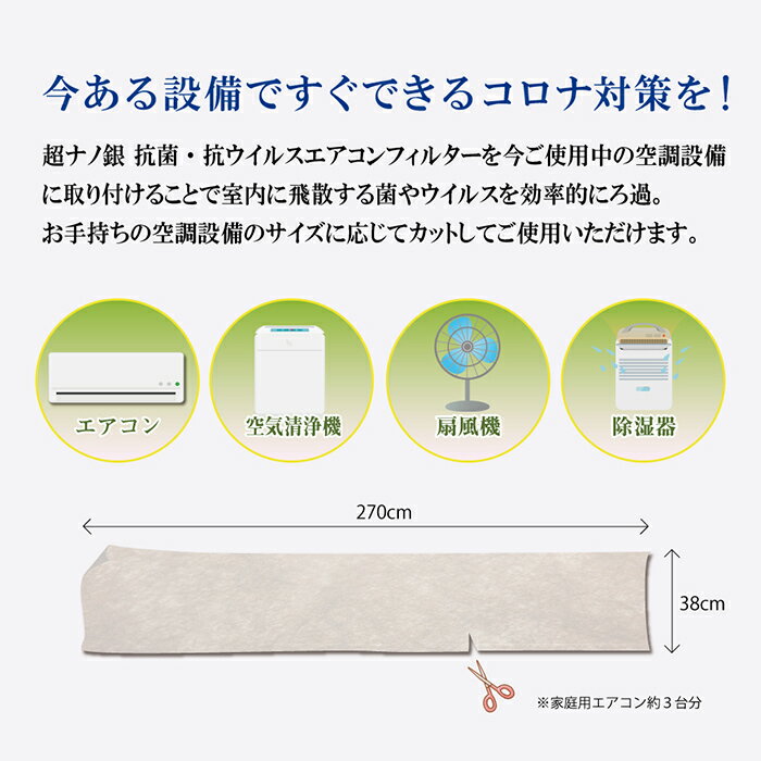 その他メーカー カビ・菌・ウィルスを99％ブロック 超ナノ銀 抗菌・抗ウィルスエアコンフィルター