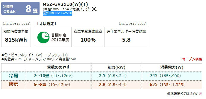 楽天市場】三菱電機 MITSUBISHI MSZ-GV2518-W ピュアホワイト 霧ヶ峰 