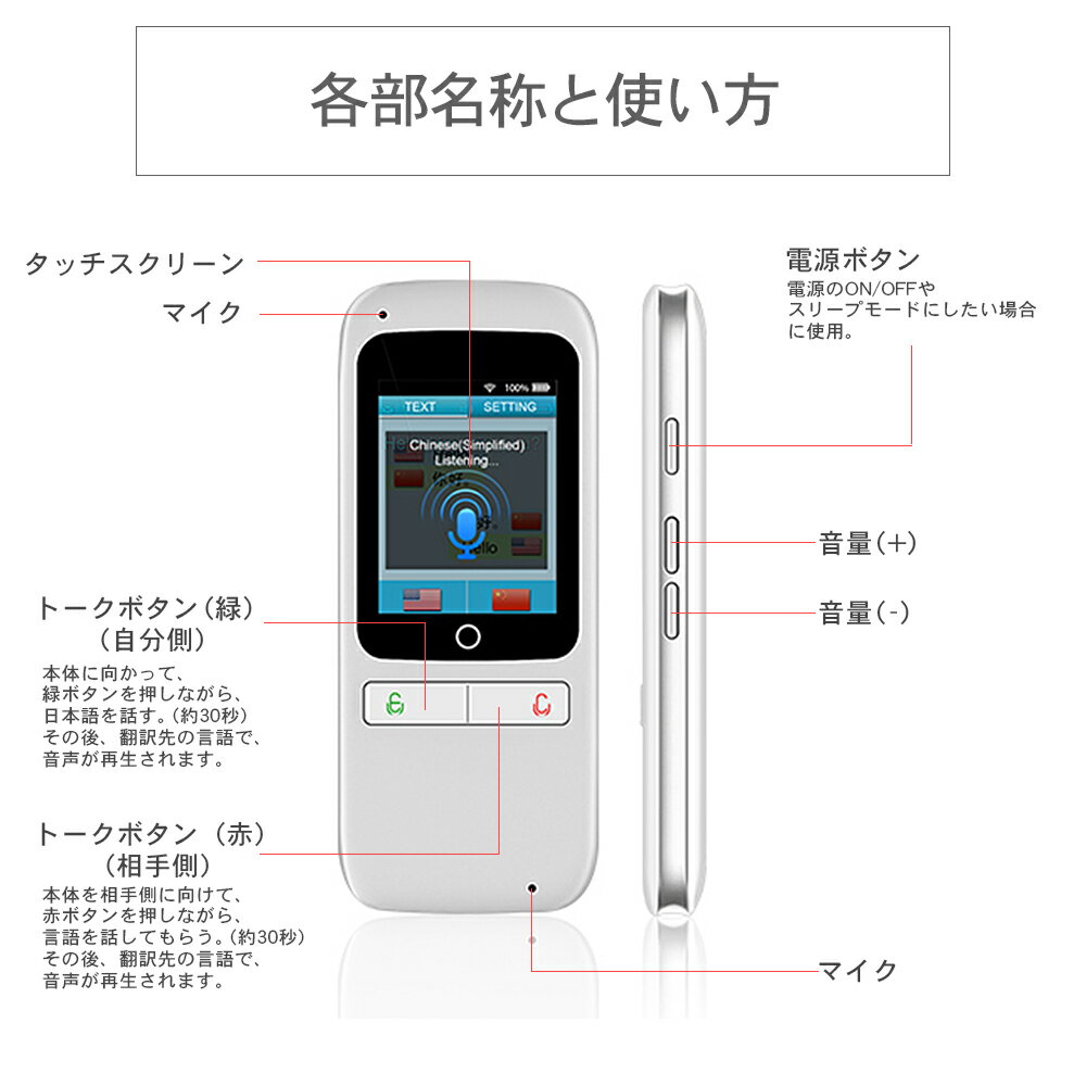sunliving どこでも翻訳機 Talkle ITB2W Amazon | どこでも翻訳機 Talkle トークル 収納袋付き 翻訳機
