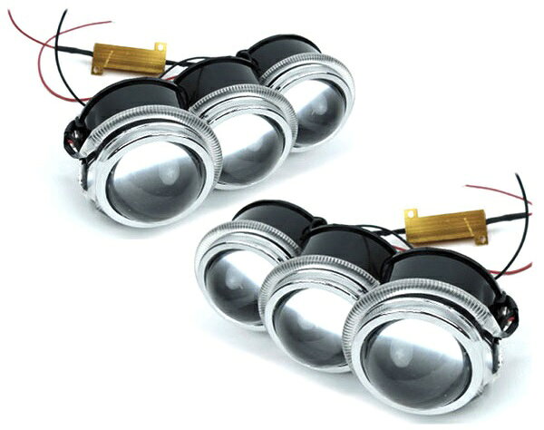 AP レクサスLS600h風 汎用 3連プロジェクターランプ 青LEDイカリング付き 18W APLS600-18W