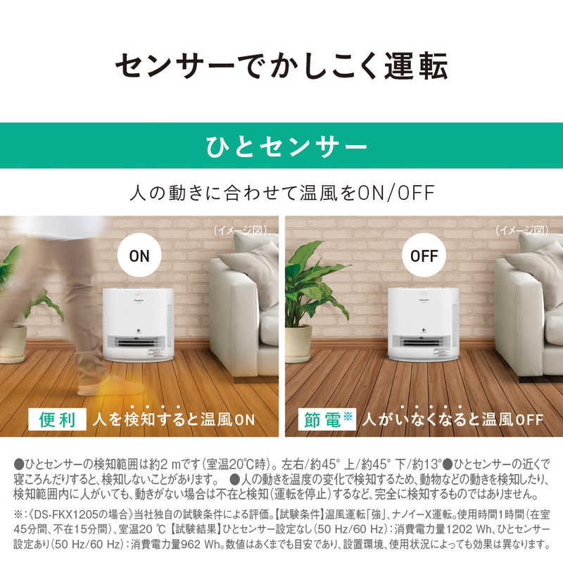 Panasonic セラミックヒーター 電気ファンヒーター DS-FKX1206-W