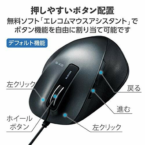 エレコム 有線マウス Mサイズ 5ボタン ケーブル1.5m ブラック M-XGM10UBBK／EC(1個)