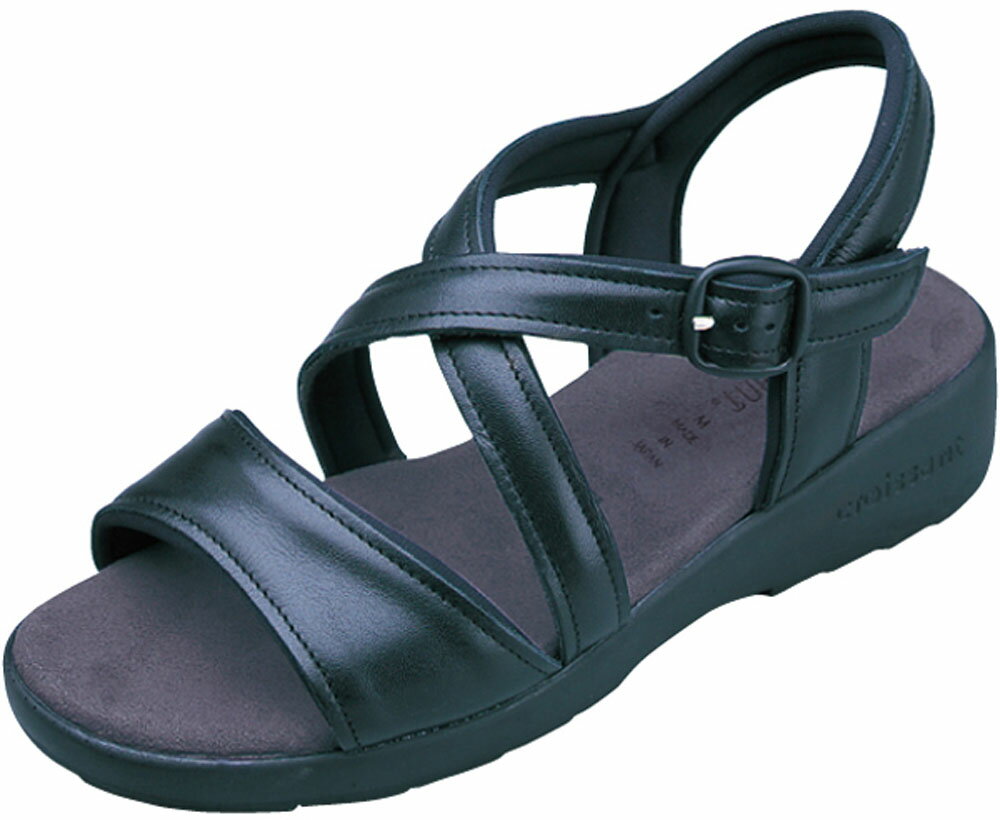 CROISSANT レディース 革バックバンドサンダル ブラック・サイズ：M CR4591-009-M クロワッサン