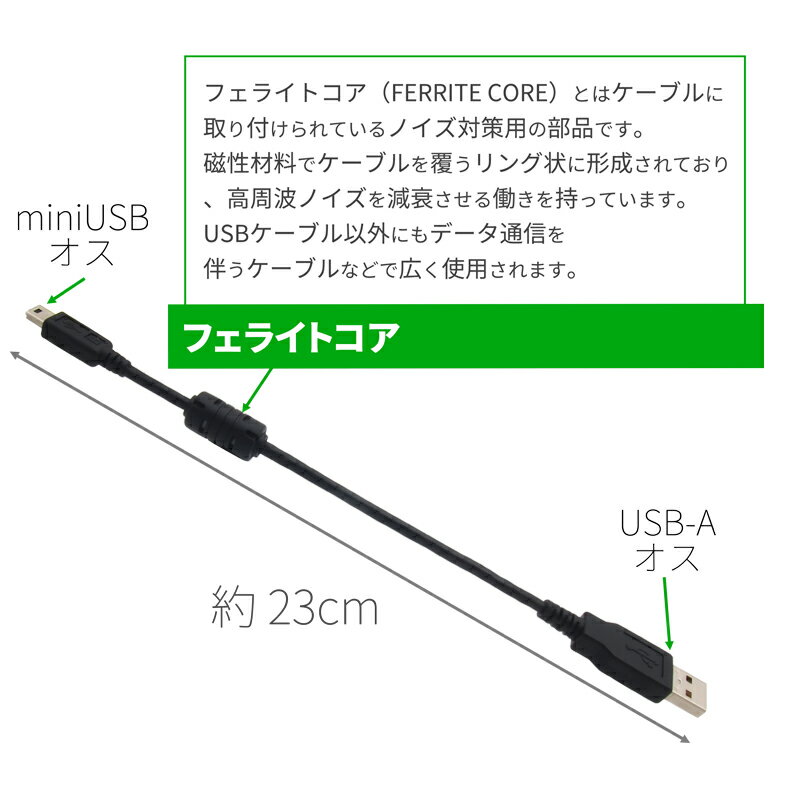 オーディオファン miniUSBケーブル USB A - USB miniB 23cm ブラック