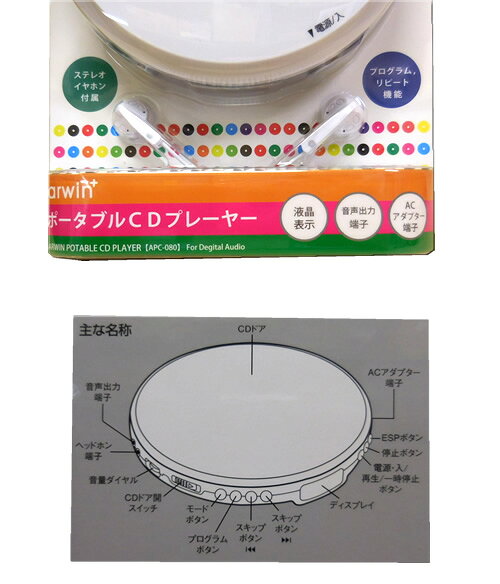楽天市場】廣華物産 WINTECH ポータブルCDプレーヤー ホワイト PCD-51
