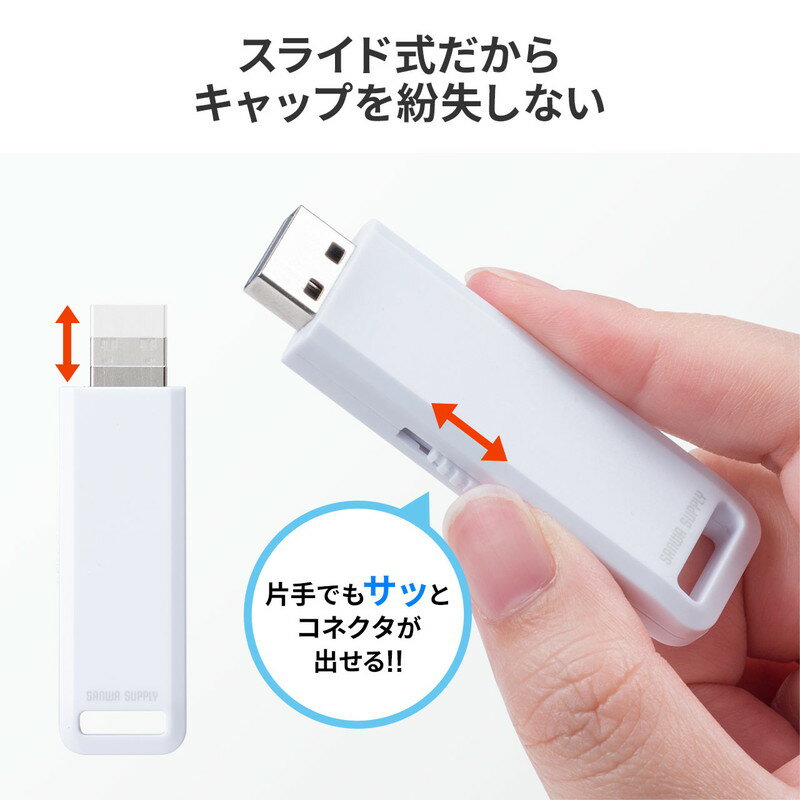 サンワサプライ USBメモリ スライド式 32GB ホワイト アクセスランプ 600-3USL32GW