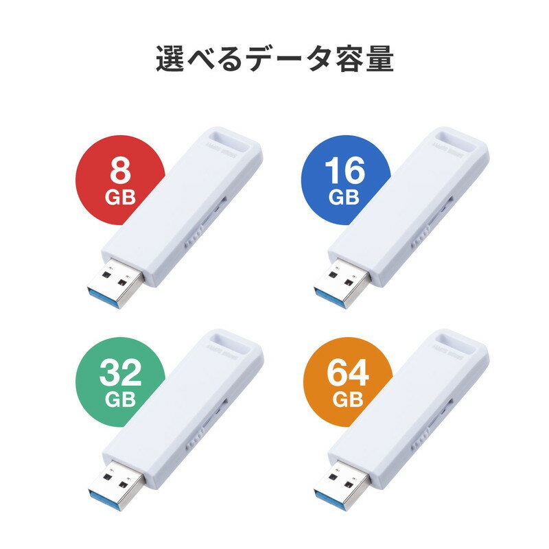 サンワサプライ USBメモリ スライド式 32GB ホワイト アクセスランプ 600-3USL32GW